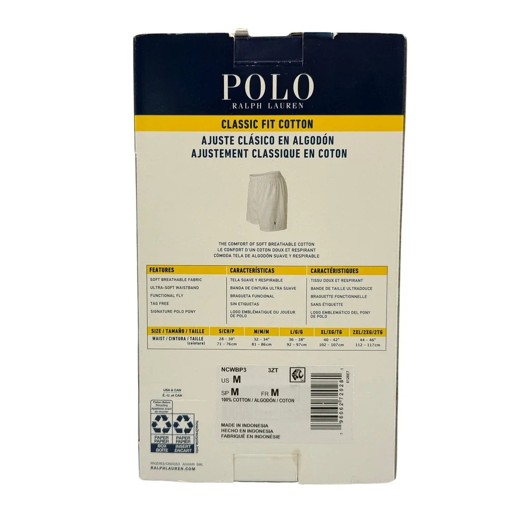 Polo Ralph Lauren Woven Boxers Men Medium Blue NIB 3-Pack Classic Fit Cotton